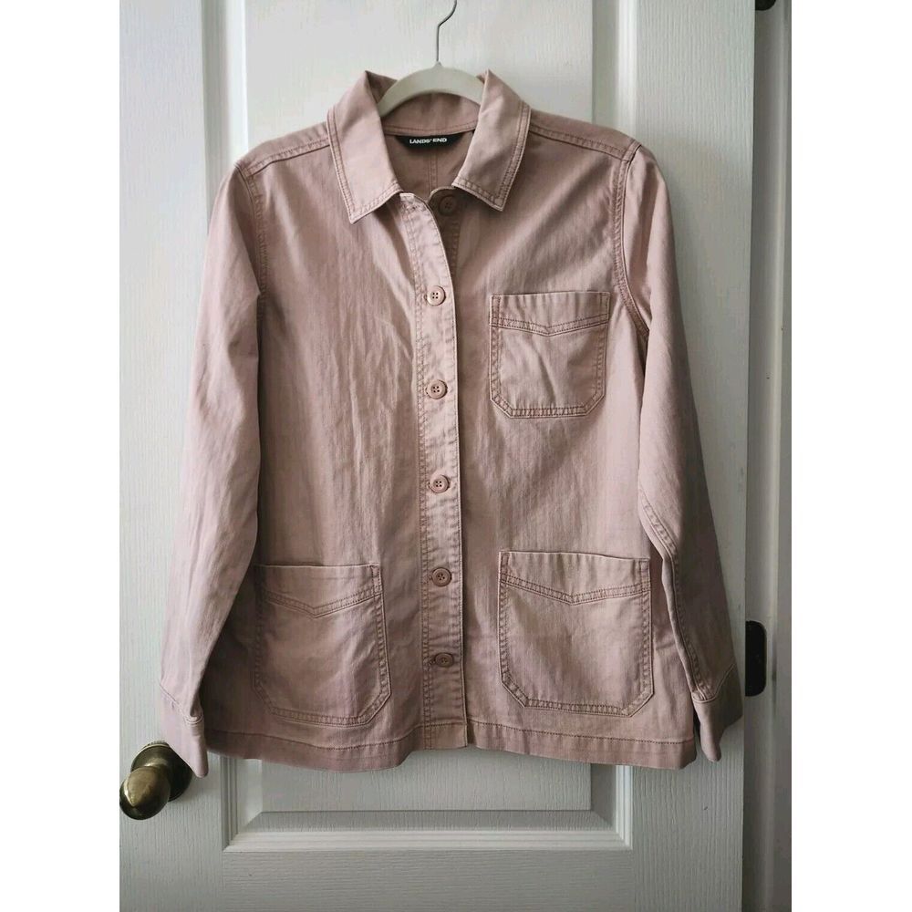 Lands End Women's Blush Pink Light Weight Jacket Long Sleeves Button Up Size M